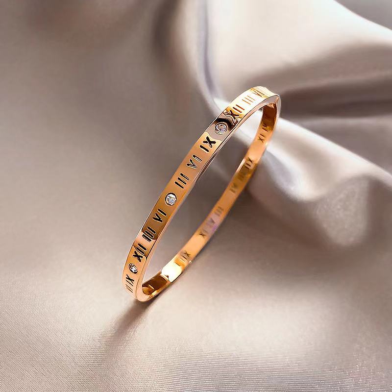  Titanium Roman Numeral Bracelet Diamond Stainless Steel fashion jewelry bracelets bangles bracelets for girls